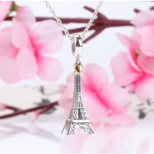 S925 Sterling Silver Eiffel Tower Pendant With Diamonds Pendant Fit Original Bracelet Necklace