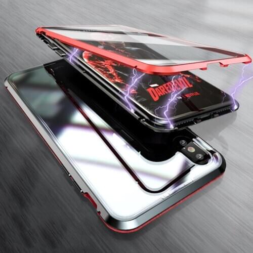 Double sided glass Magnetic case for iPhone X XS Alumium metal 360 degree Full Cover Case for Iphone 7 8 7Plus Plus XS XR XRMax