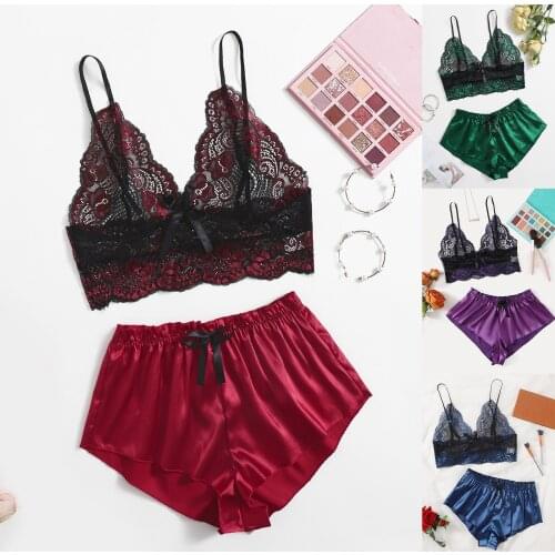 2xl Plus Size Erotic Lingerie Satin Silk Pajamas Women Nightdress Lingerie Lace Hollow Underwear Babydoll Playsuit Dropshipping