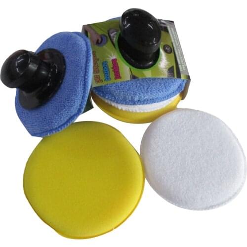 Car Beauty Waxing Sponge Block Round Sponge Pad With Handle Car Plating Crystal Polishing Hand Tool Kit Polish Applicator Pads