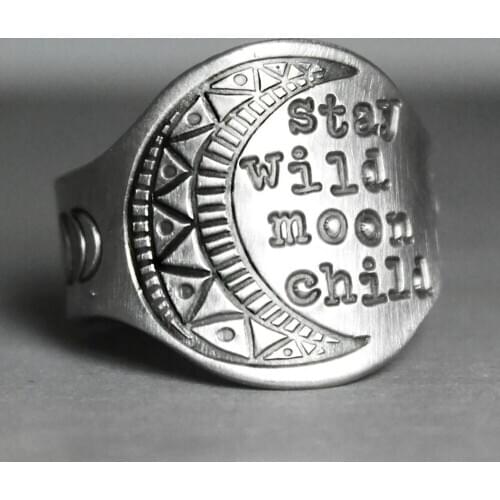 Retro Gypsy Engraved Letters Rings Unisex Accessories Punk Hip Hop Wide Face Rings Jewelry for Women Men Metal Rings Gift