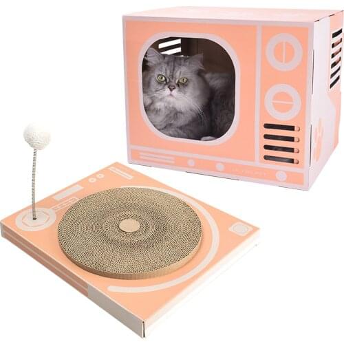Cat Corrugated Paper Scratcher Board Mat Cat Scratching Toy Claw Toy TV Phonograph Scratcher Cat Lounge Bed Pet Supply