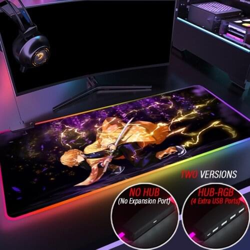 Demon Slayer Anime Gaming RGB Mouse Pad Large LED Zenitsu Mousepad RGB Backlit Mause Pad for PC Desk Mice Mat Support DIY