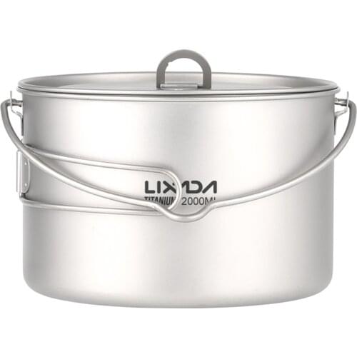 Lixada 2L Titanium Pot Lightweight Outdoor Camping Cooking Pot with Foldable Handles and Lid for Hiking Backpacking Picnic