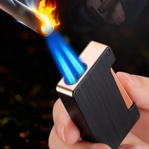 Metal Windproof Gas Lighters Double Fire Portable Lighter Jet Torch Cigar Butane Lighters Smoking Accessories
