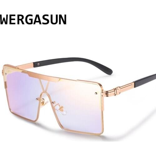 WERGASUN Fashion Sunglasses Women Vintage Frame Oversized Square Sun Glasses Luxury Designer UV400 Sunglass Female Men