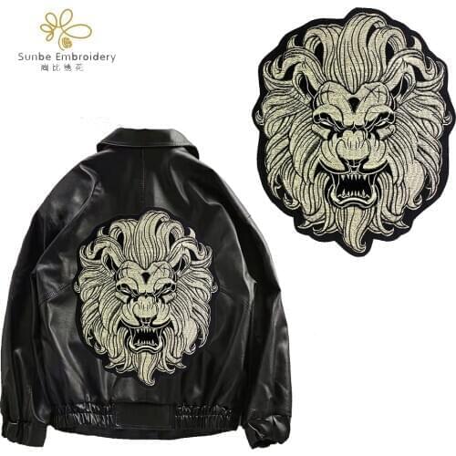 Gold Lion Patches Iron on Clothes Heat Transfers Sticker Jacket Back Decoration Badge