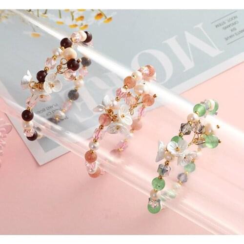 Natural Stone Garnet Crystal Bracelet Shell Flower Bracelet Women Girl Jewelry
