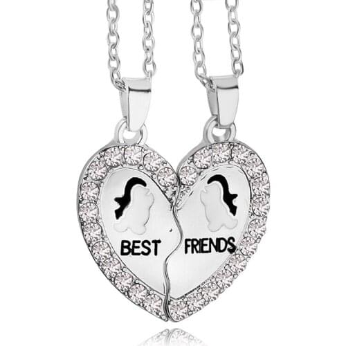 New Fashion Women Necklaces Broken Heart-shaped Pendants Penguin Sign Silver-plated Necklaces Crystal Necklaces Xmas Gift 2016
