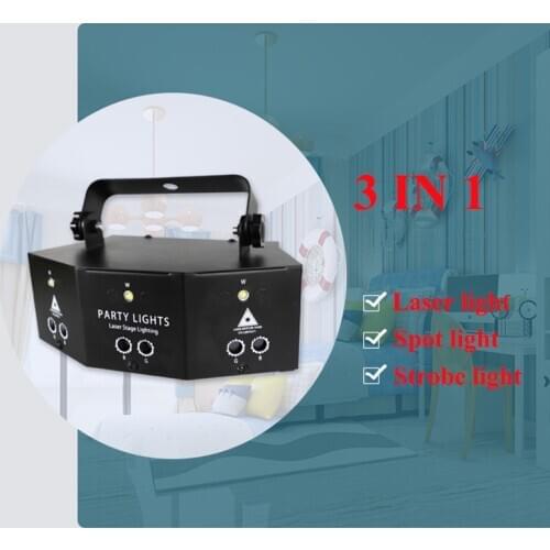 New Professional Stage Laser Projector 9 Eyes Laser Strobe Light Gobos Laser Scaning Strobe 3in1 Effects Disco Holiday Lighting