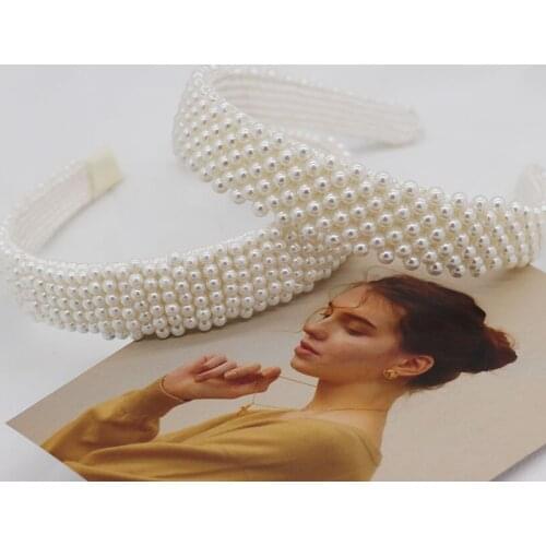 New Sample Design Imitation Girls Women Hair Accessories Headband Hair Hoop Elegant Big Pearls Headwear Pearl Beads Hairbandsale