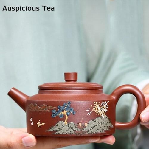 290ml Authentic Yixing Teapot Raw Ore Purple Clay Tea Pots Hand Painted Landscape Household Kettle Customized Tea Set Gifts