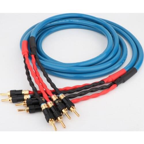 Pair LS-180 High-end OCC Silver-Plated Speaker Cable Speaker Wire With Gold Plated Banana Plug For HiFi Systems