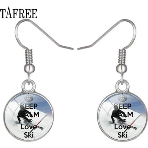 TAFREE Glass Dome Silver Plated Drop Earrings Outdoor sports love sking Earrings Charm Gifts for women Jewelry SG63