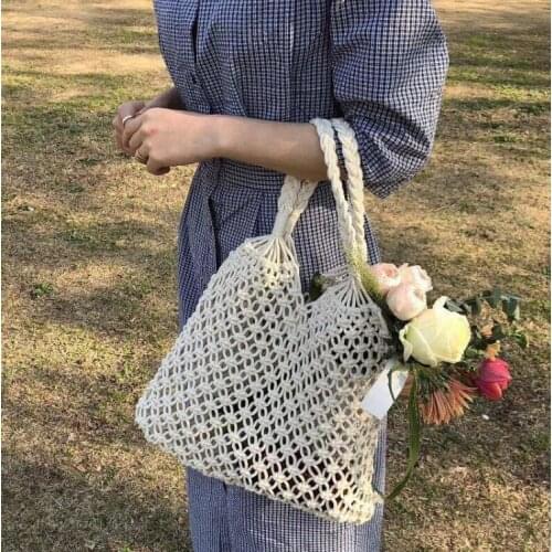 Casual Hollow Straw Bags for Women Rope Woven Handbag Fishnet Lady Shoulder Bag Large Capacity Tote Summer Beach Bali Purse 2021