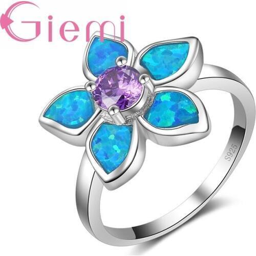 Winter Sale Purple and Blue Fire Opal Flower Ring Fashion Women Lady Best Gift Authentic Silver Jewelry Stamp Anillos