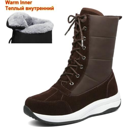 Women Snow Boots Non-slip Waterproof Winter Ankle Boots Girls Warm Shoes Thick Fur Cow Suede Botas Mujer Thigh High Boots 2020