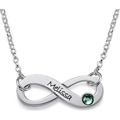 AIYANISHI 925 Silver Personalized Name Necklace Handmade Heart Infinity Birthstone Name Necklaces Child Women Birthday Girl Gift