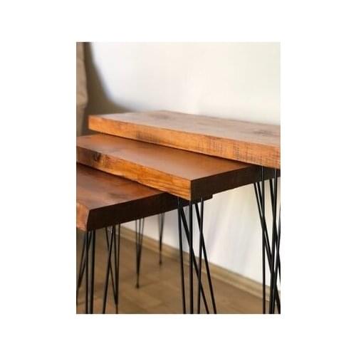 Modern lux Yellow Oak Tree Solid Billet Natural Wood 3'lü Zigon Coffee table coffe table