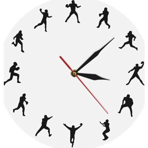 Sport American Football Contemporary Wall Clock Iconic Rugby Wall Decor Backbreaker Football Silhouette Wall Clock Decor
