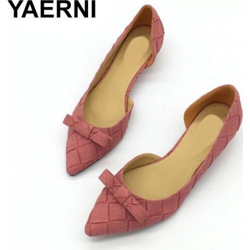 YAERNI 2019 Sexy Pointed Toe Women Bowtie Pumps Slip-On Woman D'Orsay Low Heel Pumps Shoes Ladies Spike Heels Single ShoesE793