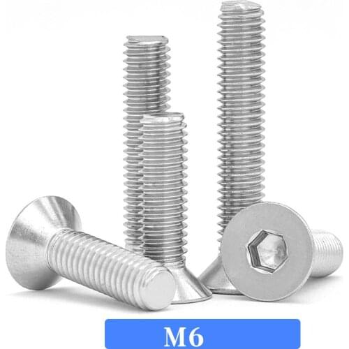 M6 Screw Flat Allen Key Head Machine Din7991 Inner Hex Screw 304 Stainless Steel Fasteners Bolts 10Pcs