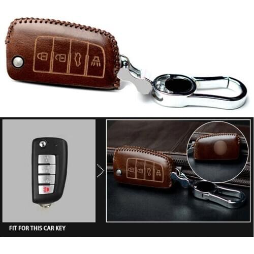 Vintage Genuine Leather 2 3 4 Buttons Car Key Case Cover Skin Holder For Nissan Rogue 2019 Fob Remote Holder