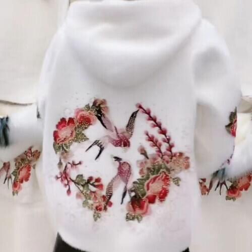 Women 2020 Autumn Winter Imitation Water Velvet Hood Mujer Embroidery Floral Thick Jacket Cardigans Coat Knit Outerwear A176