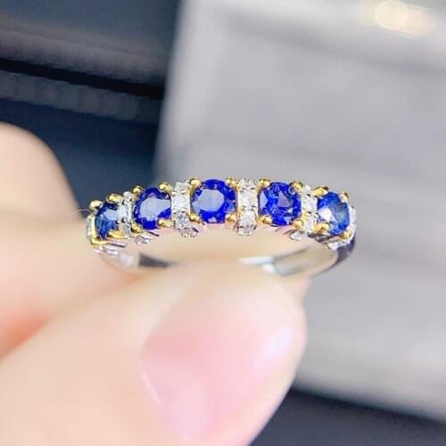 Natural real blue sapphire ring Per jewelry 925 sterling silver 3*3mm 0.15ct*5pcs gemstone Fine jewelry Women rings J21682