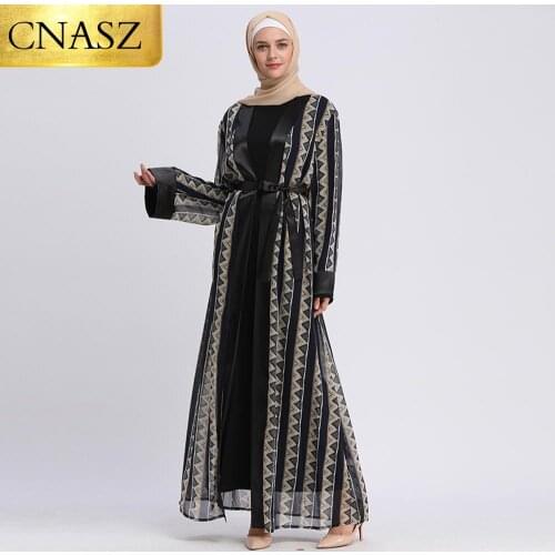 2019 Autumn and Winter Dubai Muslim Fashion Women Clothes Long Sleeve Dress Islamic Fashion Digital Printing New Cardigan Robes