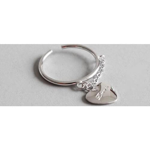 WYJZY Fashion heart-shaped chain sterling silver opening ring for women personality creative design cute casual style women ring