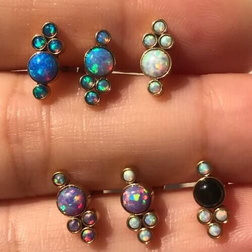 16G Piercing Tragus Surgical Steel Opal Ear Cartilage Conch Helix Labret Lip Studs Ring Internally Thread Daith Earring Jewelry