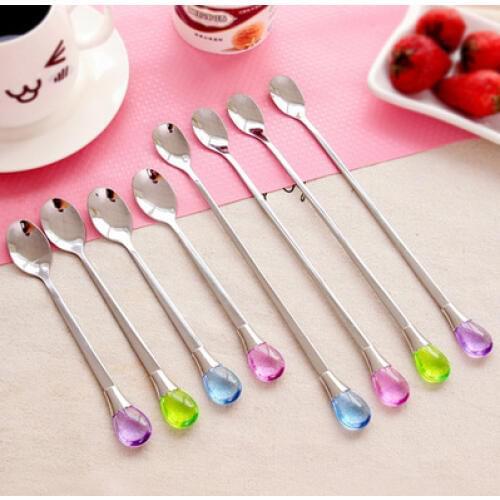 304 Stainless Steel Crystal Small Coffee Stirring Spoon Long Handle Dessert Tea Spoon Cocktail Pick Whisk Muddler Bar Ice Spoon