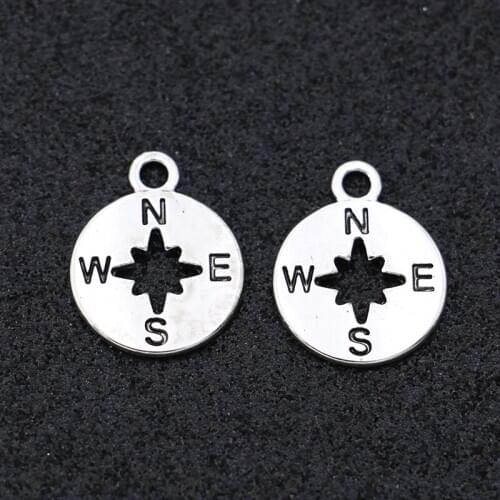 40pcs Antique Silver Plated Compass Charms Pendants for Jewelry Making Bracelet Necklace DIY Accessories Craft Findings 17mm