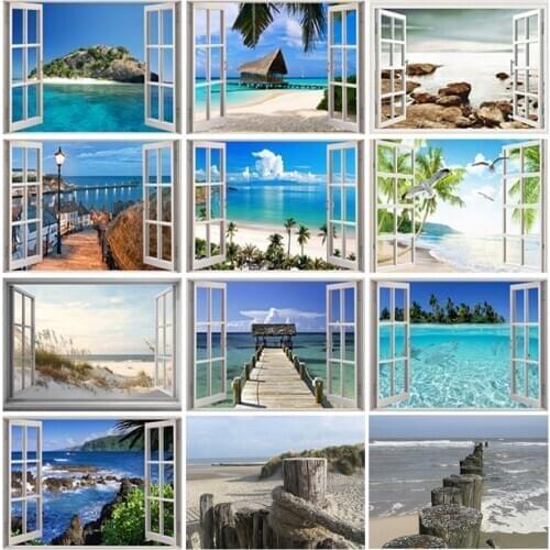 Yumeart Paint With Diamonds Painting Cross Stitch Windows Sea Landscape Crystal Mosaic 5D Diamond Embroidery Creative Home Decor