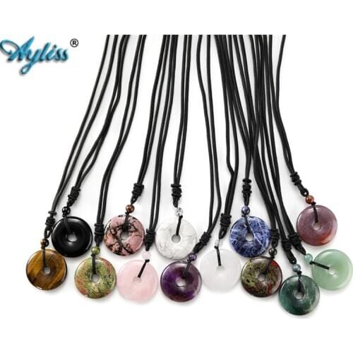 Ayliss 30mm Donut Pendant Healing Crystals Necklace Natural Semi-Precious Chakra Swirl Gem Stones Reiki Yoga Pendant Necklace