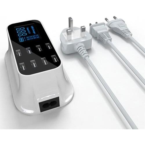 40W Quick Charge 3.0 Smart 8 USB Type C Charger Station Led Display Fast Charging Phone USB Charger For iPhone Samsung Adapter