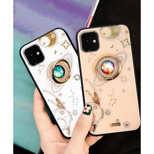 For iPhone 11 Pro Max Case Xs Max Xr X 10 8 7 6s Plus SE 2 Case with Ring Cover Diamond Women Sparkly Marble Ring Kickstand Cute