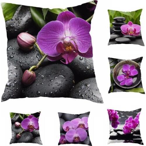 Orchids Stone Print Home Decorative Throw Vintage Square Shape Pillow Case Cover
