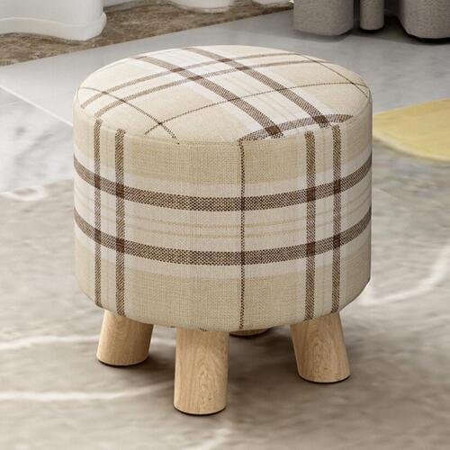 28x18cm Round Linen Fabric Footstool Cover Wooden Stool Slipcover Striped Round Footstool Slipcover