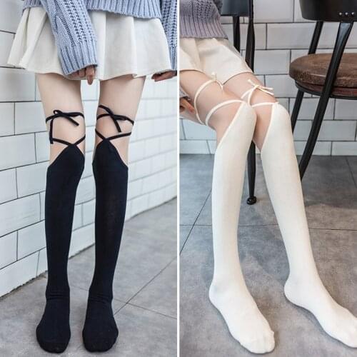 Black Lolita Socks Women Funny Sexy Thigh High Nylon Long Stockings Cute Over Knee Socks For Girls Sexy Lingerie