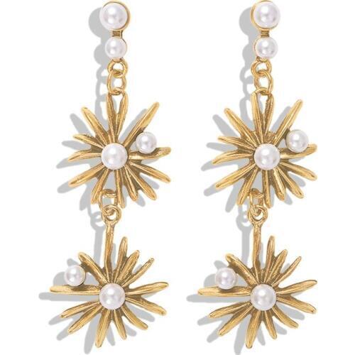 Dvacaman Simulated Pearls Earrings for Women Metal Long Snowflake Layers Dangle Drop Earrings Christmas Gift Jewelry Wholesale