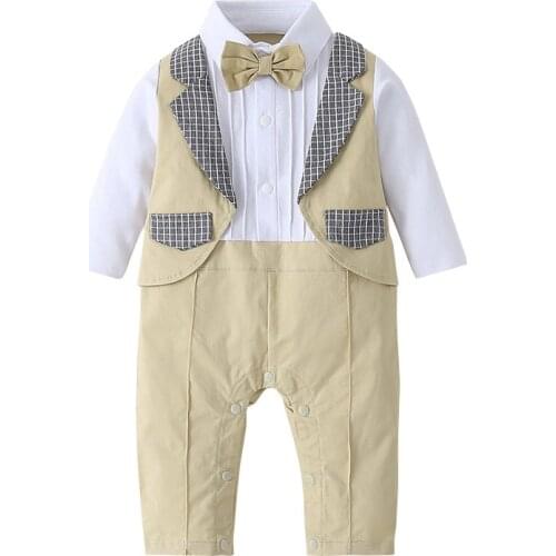 Baby Boys Gentleman Formal Romper Toddler Children Long Sleeve Tuxedo Dress Kids Wedding Party Costume