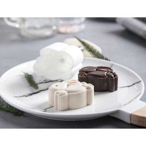 50g Mooncake Barrel Mold with 3D Rabbit Stamp Hand Press Moon Cake Pastry Mould DIY Bakeware Mid-autumn Festival
