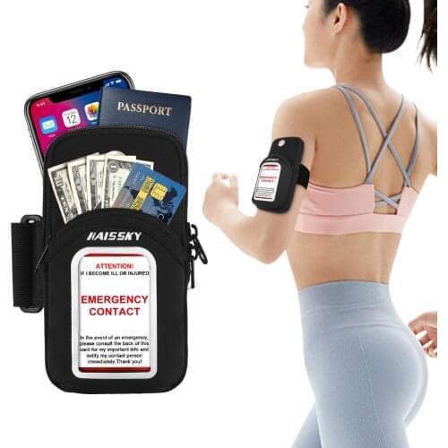 HAISSKY-Bolsa de brazo para deportes al aire libre, brazalete de Fitness con cremallera para teléfono, con tarjeta de emergencia