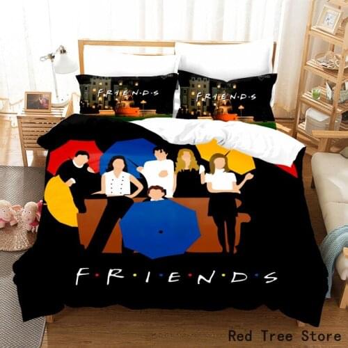Friends Cartoon 3d Print Bedding Set Black and White Duvet Cover with Pillowcase 2/3pcs Bedclothes for Kids Adults Queen Double