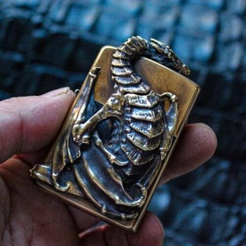 Creative Hand Carve Pure Copper Pterosaur Sticker Kerosene Oil Lighter Smoking Collection