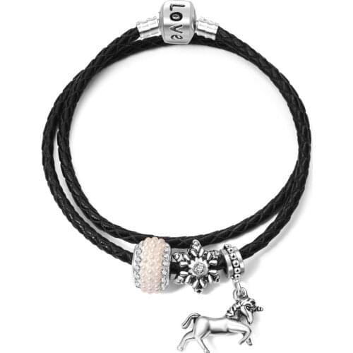 Hot Sale Unicorn Pendant Leather Bracelets For Womens Gift Jewelry DIY Bangle