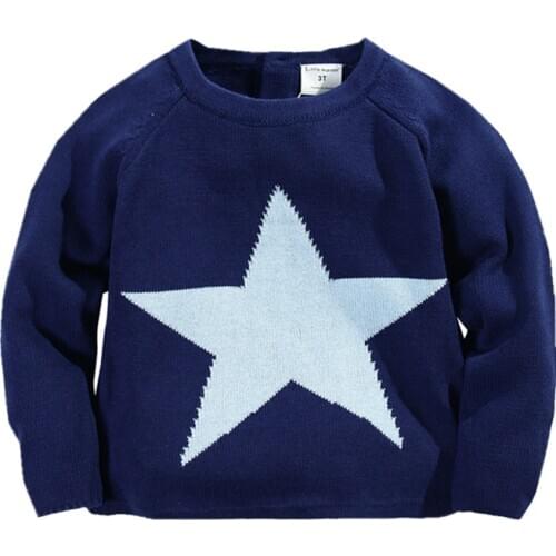 Little Maven New Boys Spring Autumn Winter O-neck Full Cotton Cute Pentagram Classical Pullover Knitted Casual Sweaters