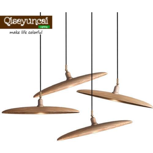 Qiseyuncai Modern simple solid wood art carving Fishing line Chandelier restaurant living room creative lighting
